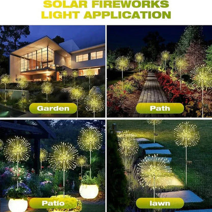 Solar LED Firework Stake Lights with Flexible Copper Wire, 60 Multicolor Bulbs
