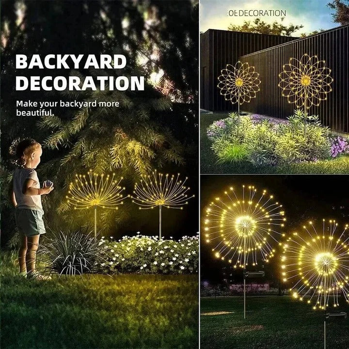 Solar LED Firework Stake Lights with Flexible Copper Wire, 60 Multicolor Bulbs