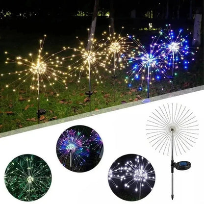 Solar LED Firework Stake Lights with Flexible Copper Wire, 60 Multicolor Bulbs