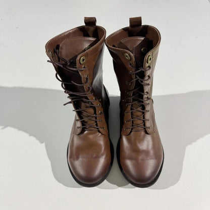 Womens Vintage Lace Up Ankle Boots with Adjustable Strap