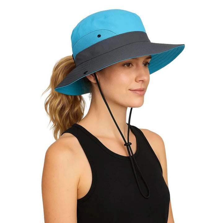 Foldable Wide Brim Sun Hat with Adjustable Chin Strap
