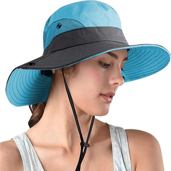 Foldable Wide Brim Sun Hat with Adjustable Chin Strap