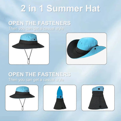 Foldable Wide Brim Sun Hat with Adjustable Chin Strap