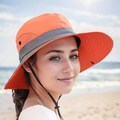 Foldable Wide Brim Sun Hat with Adjustable Chin Strap