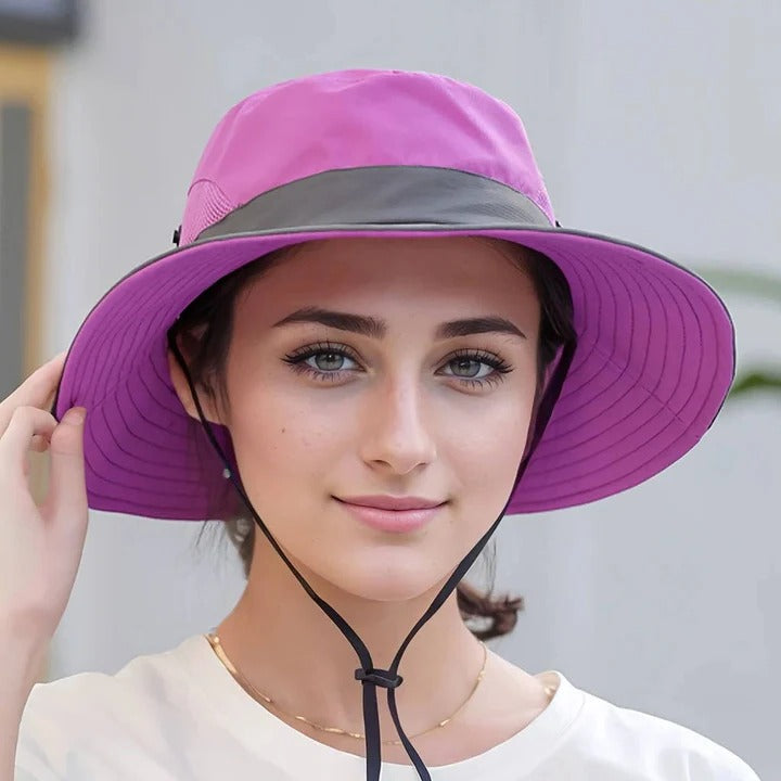 Foldable Wide Brim Sun Hat with Adjustable Chin Strap