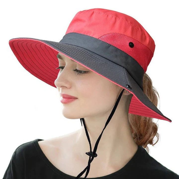 Foldable Wide Brim Sun Hat with Adjustable Chin Strap