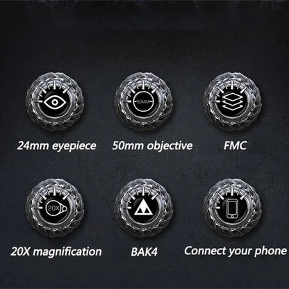 20x Magnification Binoculars with BAK4 Prism and Phone Adapter