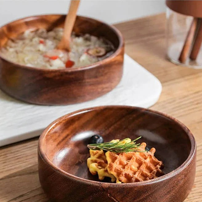 Wood Serving Bowl with for Kitchen and Dining, Set of 2