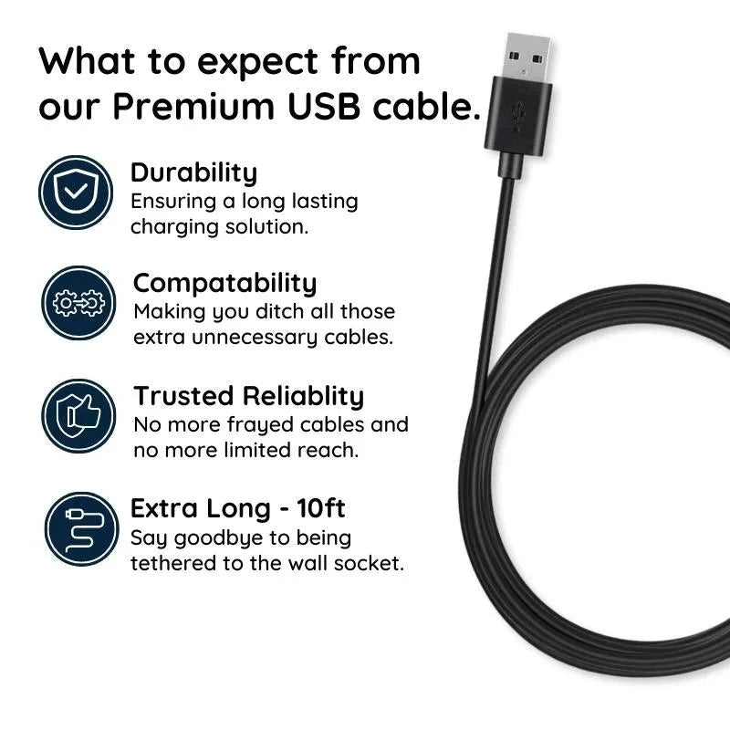 10 Ft USB Charging Cable with Extended Length