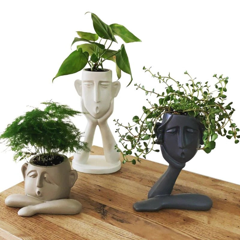 Face Shaped Plant Vase Set with Modern Sculptural Design
