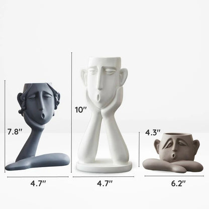 Face Shaped Plant Vase Set with Modern Sculptural Design