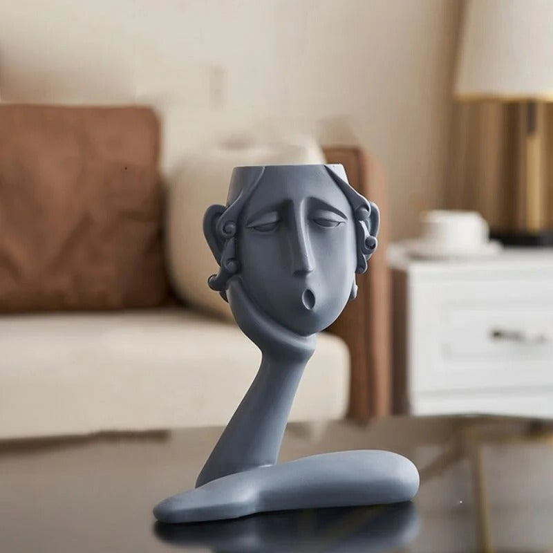 Face Shaped Plant Vase Set with Modern Sculptural Design