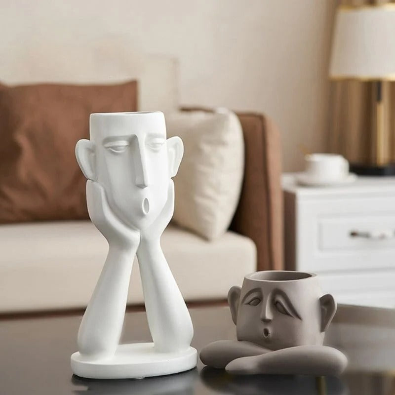 Face Shaped Plant Vase Set with Modern Sculptural Design