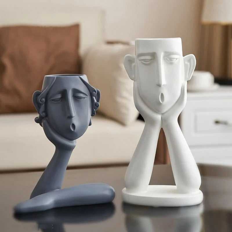 Face Shaped Plant Vase Set with Modern Sculptural Design