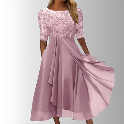 Elegant Lace Midi Dress with Flowing Skirt