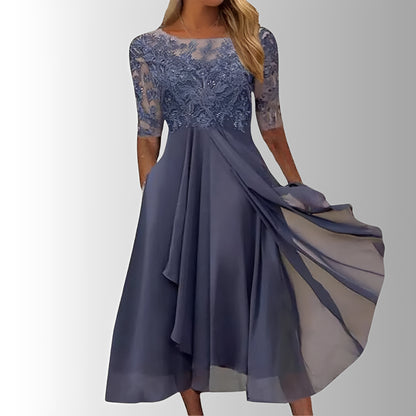 Elegant Lace Midi Dress with Flowing Skirt