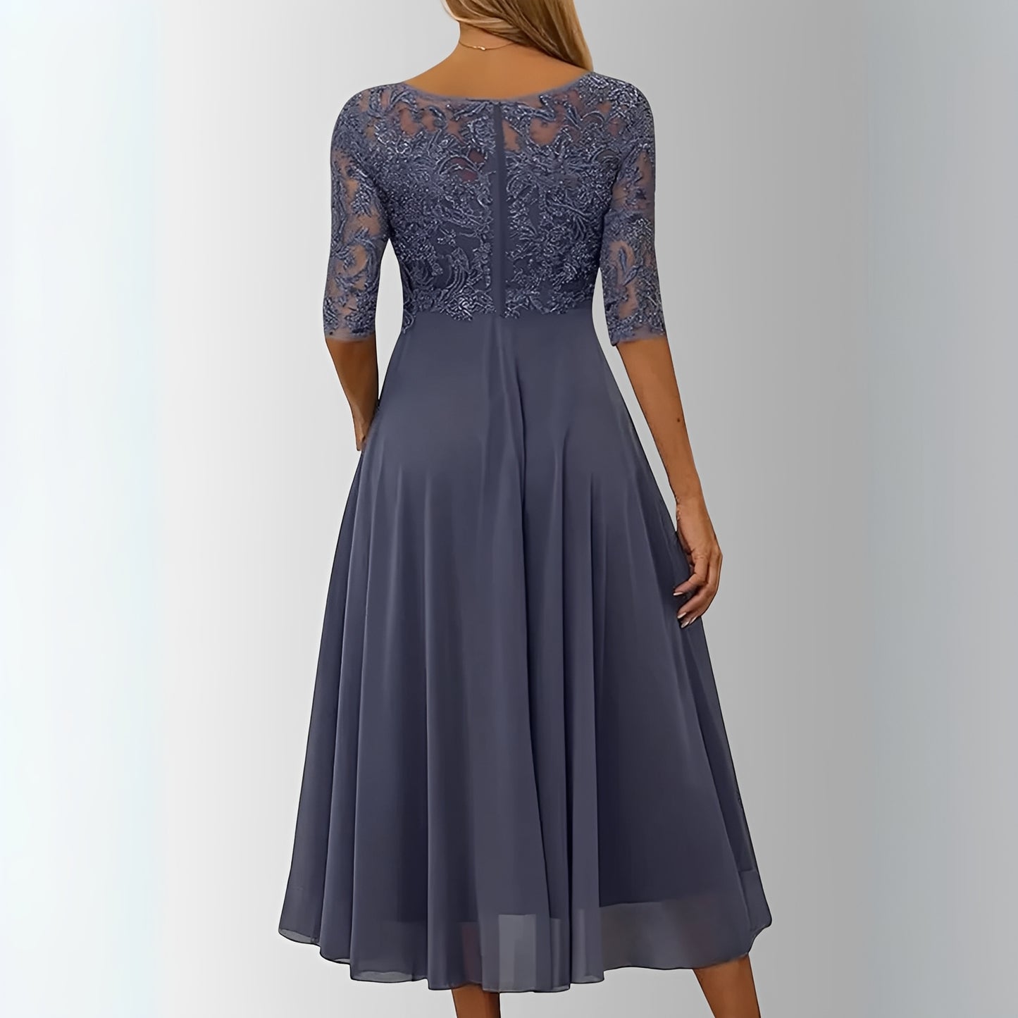Elegant Lace Midi Dress with Flowing Skirt