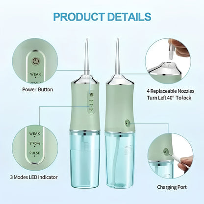 Portable Water Flosser with Removable Tank and 4 Nozzles