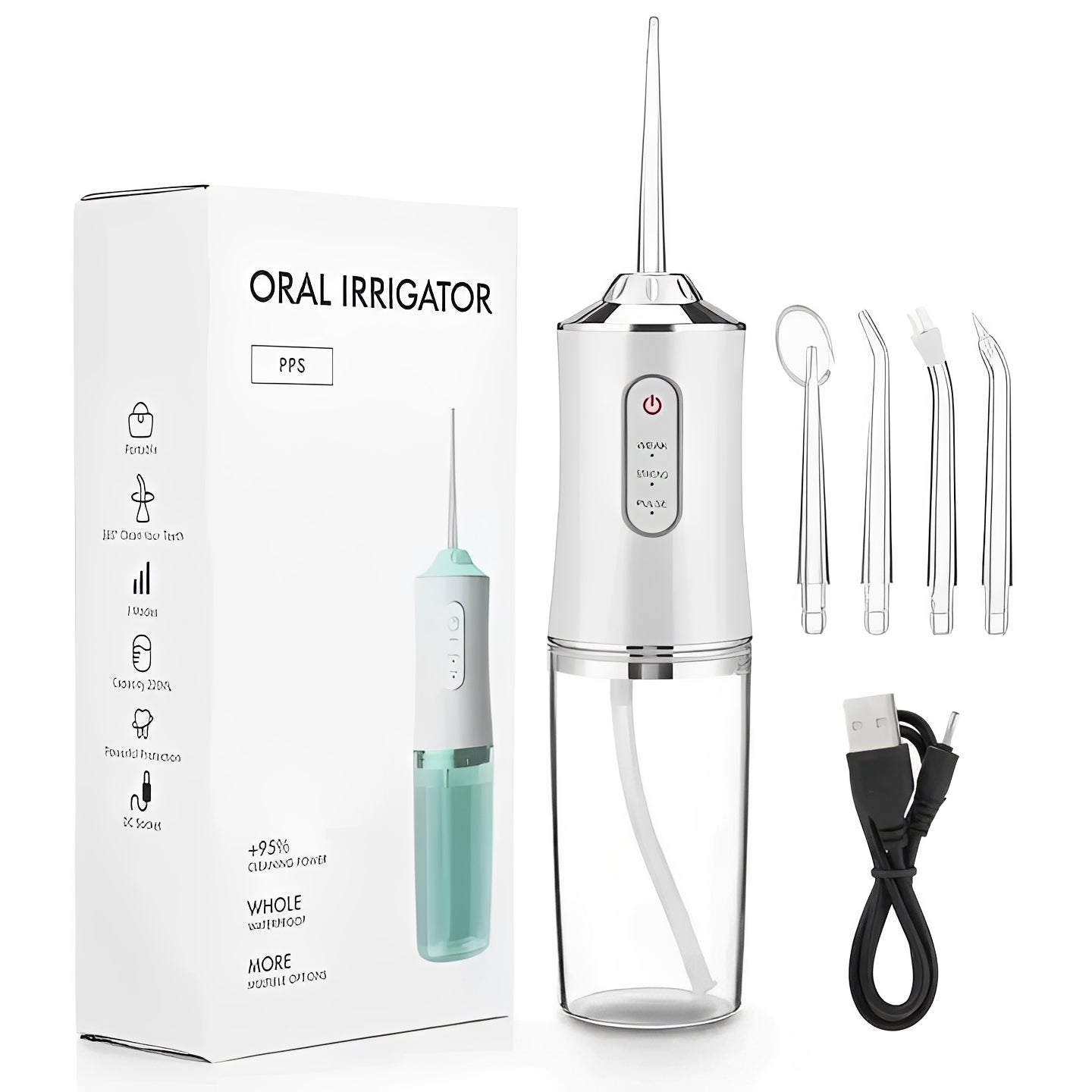 Portable Water Flosser with Removable Tank and 4 Nozzles