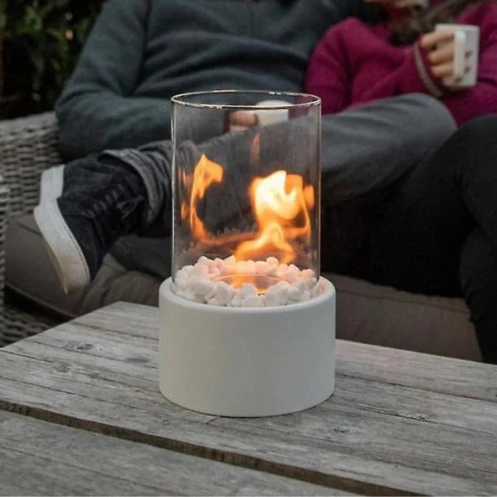Portable Glass Cylinder Fireplace with Snuffer Tool