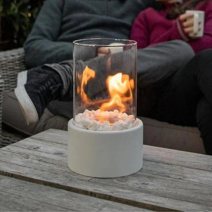 Portable Glass Cylinder Fireplace with Snuffer Tool