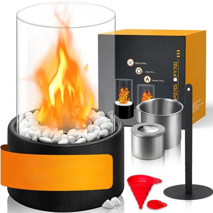 Portable Glass Cylinder Fireplace with Snuffer Tool