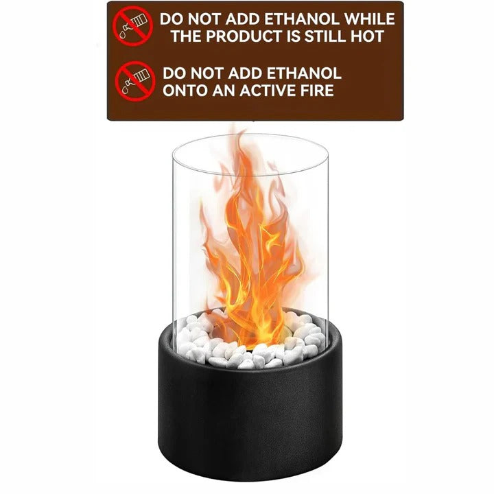 Portable Glass Cylinder Fireplace with Snuffer Tool