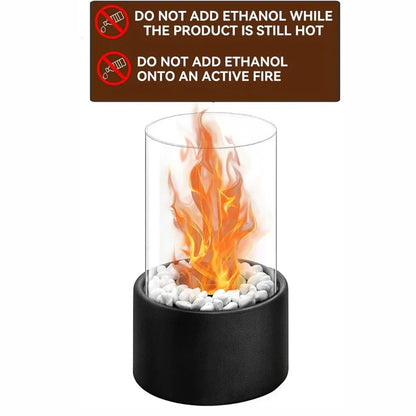 Portable Glass Cylinder Fireplace with Snuffer Tool