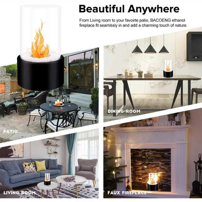 Portable Glass Cylinder Fireplace with Snuffer Tool