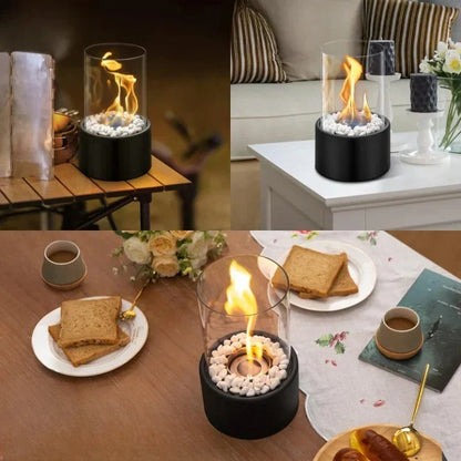 Portable Glass Cylinder Fireplace with Snuffer Tool
