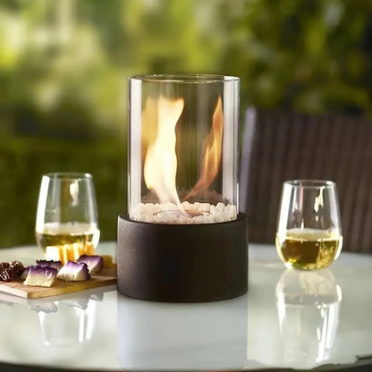 Portable Glass Cylinder Fireplace with Snuffer Tool