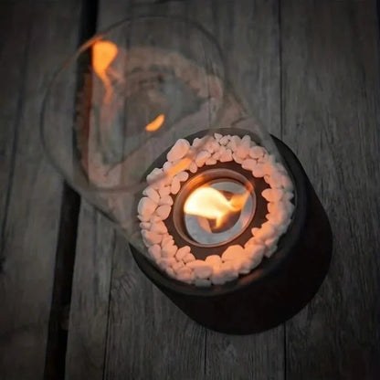Portable Glass Cylinder Fireplace with Snuffer Tool