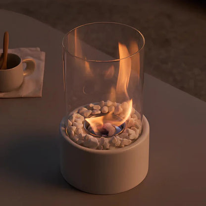 Portable Glass Cylinder Fireplace with Snuffer Tool