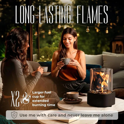 Portable Glass Cylinder Fireplace with Snuffer Tool