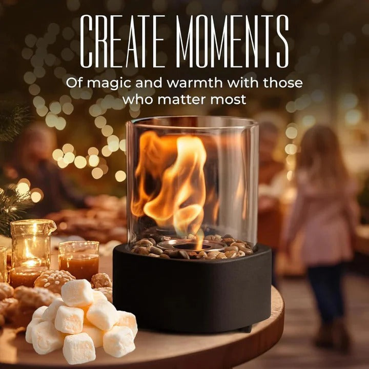 Portable Glass Cylinder Fireplace with Snuffer Tool