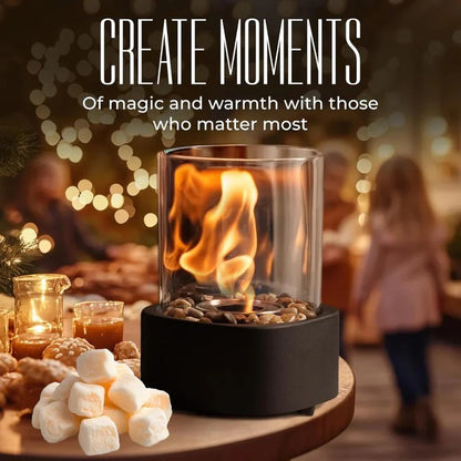 Portable Glass Cylinder Fireplace with Snuffer Tool