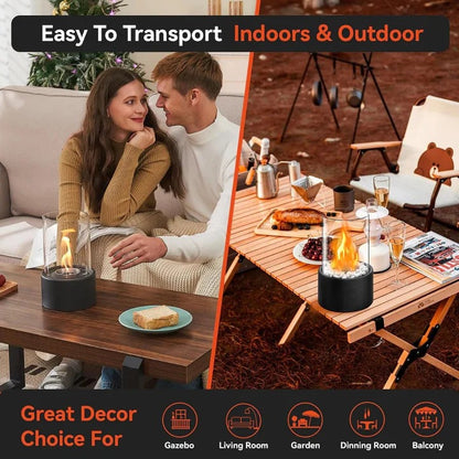 Portable Glass Cylinder Fireplace with Snuffer Tool