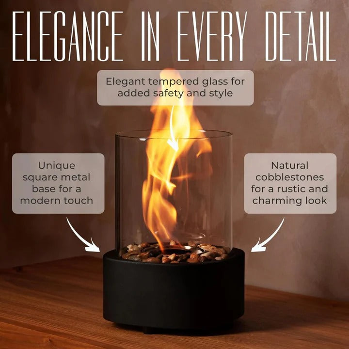 Portable Glass Cylinder Fireplace with Snuffer Tool