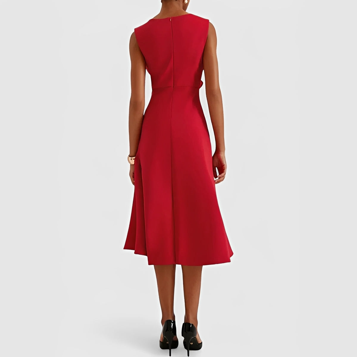 Asymmetric Draped Midi Dress with Layered Hem Design