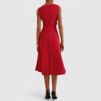 Asymmetric Draped Midi Dress with Layered Hem Design