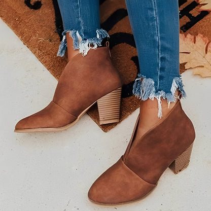 Almond Toe Ankle Boots for Women with V Cut Elastic Side Panel
