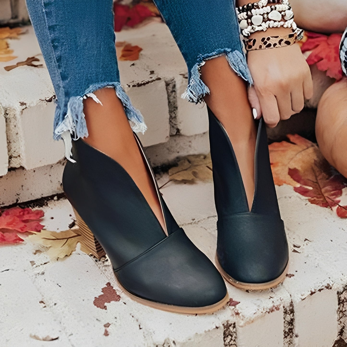 Almond Toe Ankle Boots for Women with V Cut Elastic Side Panel