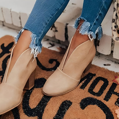 Almond Toe Ankle Boots for Women with V Cut Elastic Side Panel