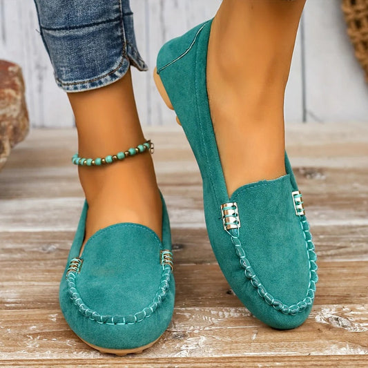 Womens PU Leather Slip On Moccasin Loafers