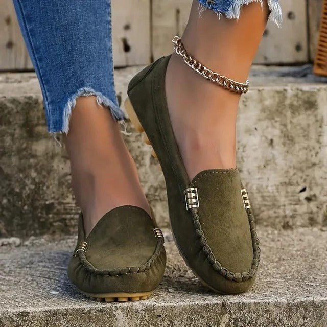 Womens PU Leather Slip On Moccasin Loafers