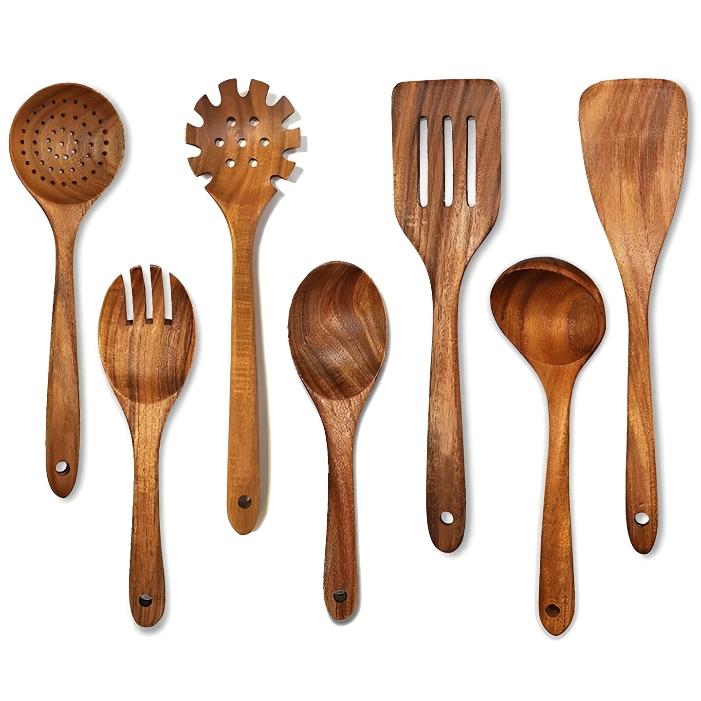 Teak Wood Kitchen Utensil Set with Ergonomic Handles