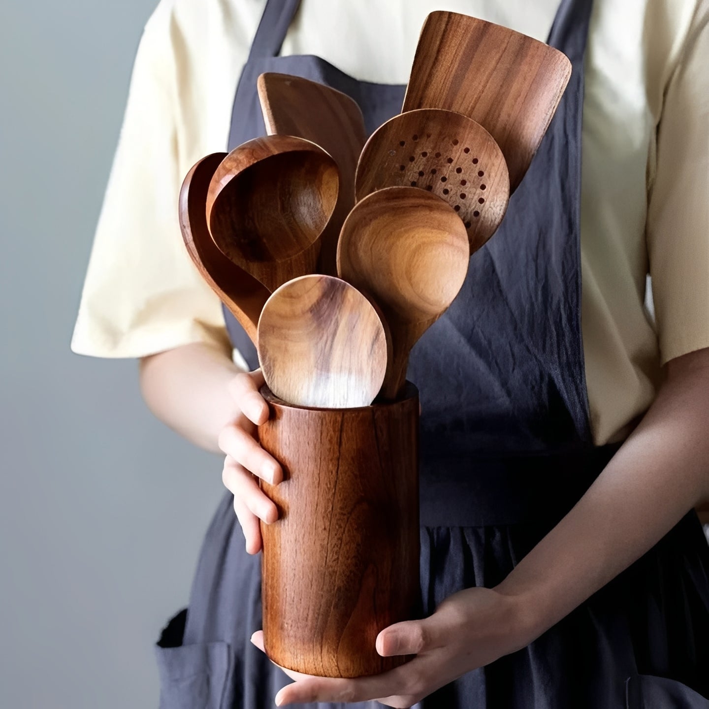 Teak Wood Kitchen Utensil Set with Ergonomic Handles