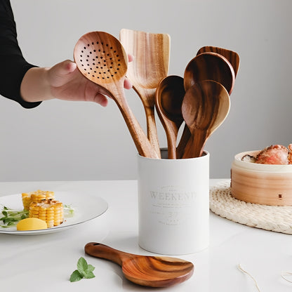 Teak Wood Kitchen Utensil Set with Ergonomic Handles