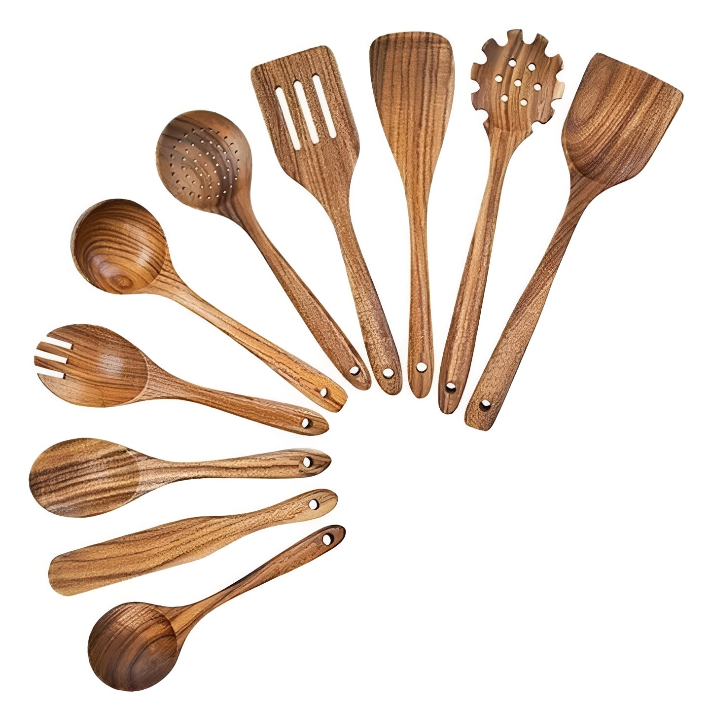 Teak Wood Kitchen Utensil Set with Ergonomic Handles