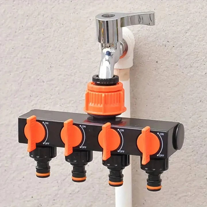 4 Way Garden Hose Splitter for Simultaneous Water Connection